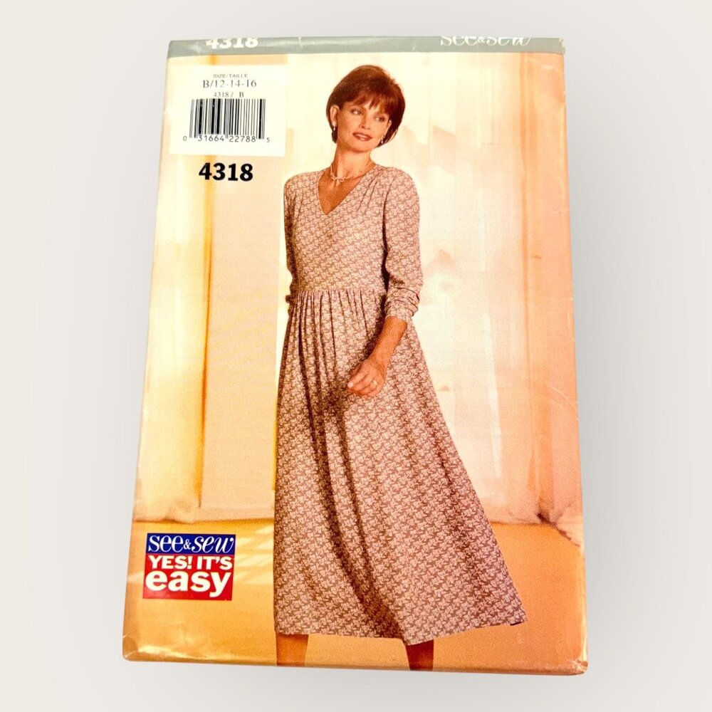 Vintage 1990s Butterick Sewing Pattern 4318 Misses Dress Size 12-16